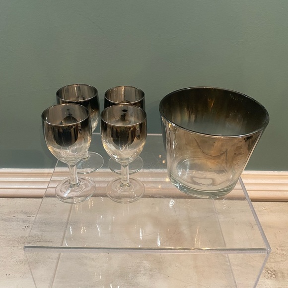 Vintage, silver fade, hombre wine, glasses set a for an ice bucket - Picture 1 of 8